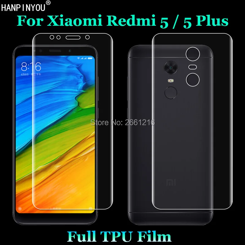 

Для Xiaomi Redmi5 Redmi 5 Plus 5 + 2 шт. = передняя + задняя тонкая полное покрытие от края до края мягкая пленка из ТПУ Взрывозащищенная защита экрана