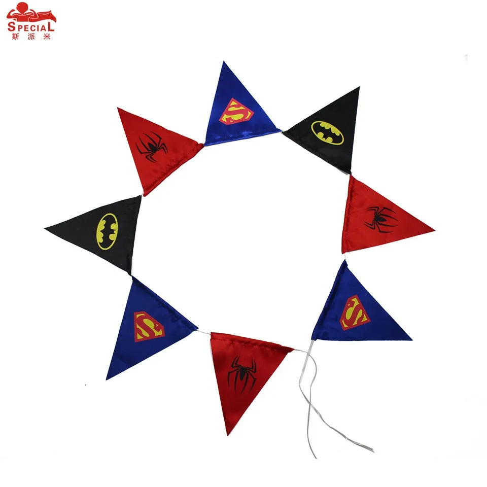 7 PCS D.Q.Z Single Side Fabric Child Superhero Banner Flag Event Party Supplies Bunting Decoration Birthday Gifts |