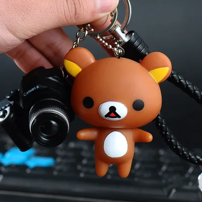 Мультфильм Rilakkuma Медведь коричневый кролик животных мех помпоны брелок для женщин кожа брелок металлические брелки для ключей ключи от машины сумка Подвеска Шарм D92 - Цвет: 16
