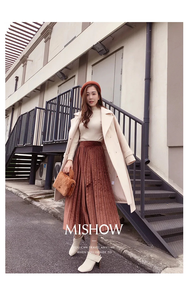 MISHOW осенне-зимнее шерстяное пальто женское средней длины Новое двубортное прямое шерстяное пальто MX17D9636