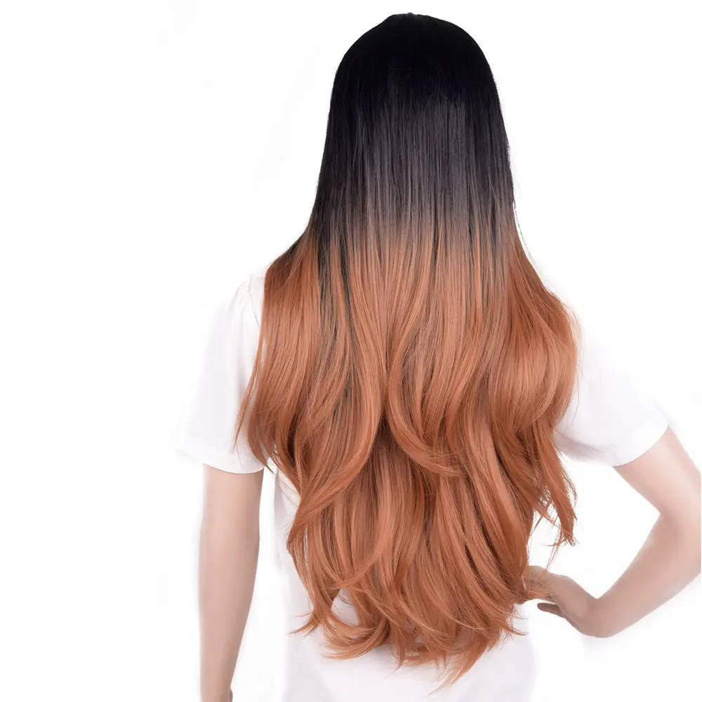 Feilimei Ombre Grey Wig Синтетическое японское волокно 60см 280г Длинные прямые штаны Черные серые парики для женщин Наращивание волос - Цвет: ombre brown 4