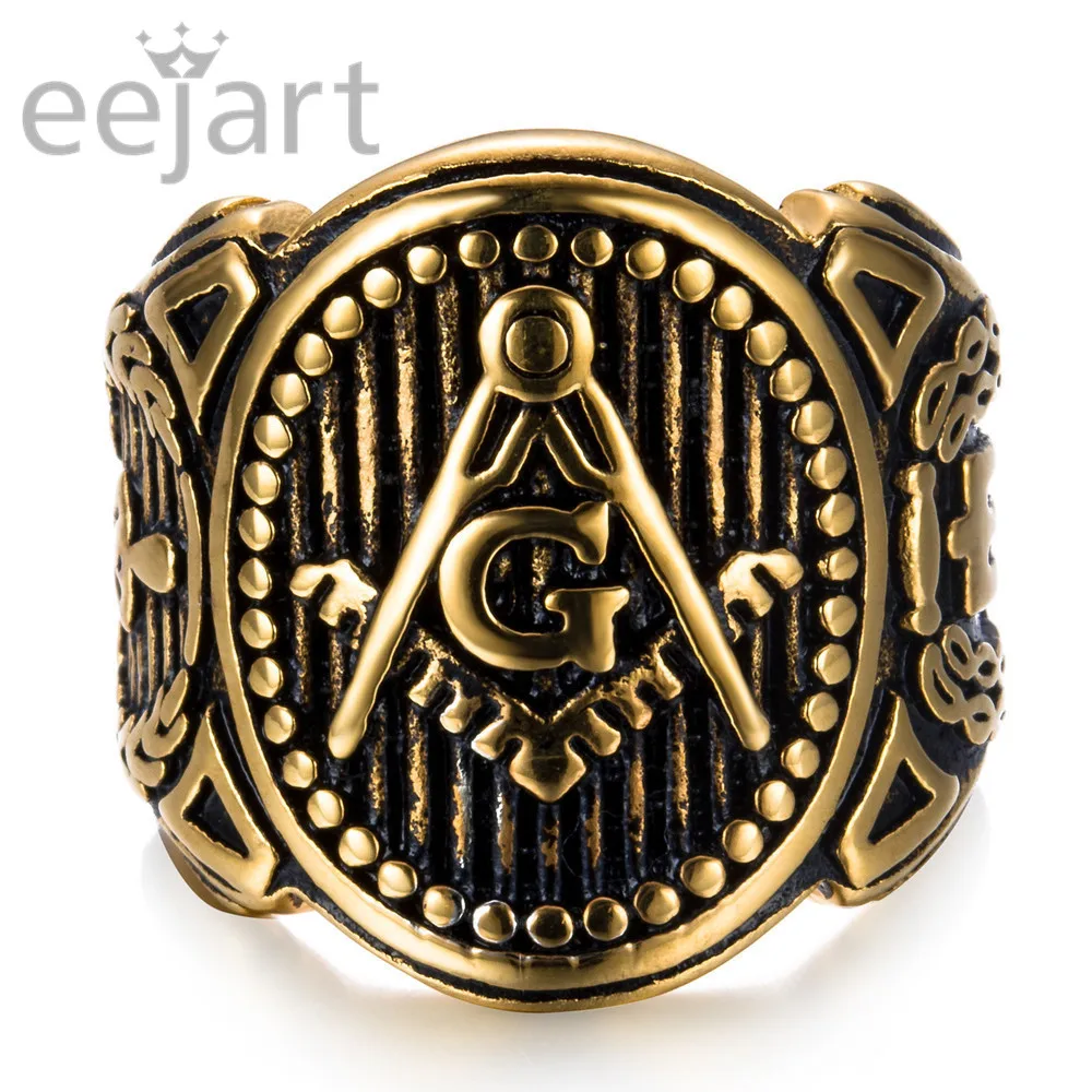 Золотое масонское кольцо в стиле ретро для мужчин|Кольца| |