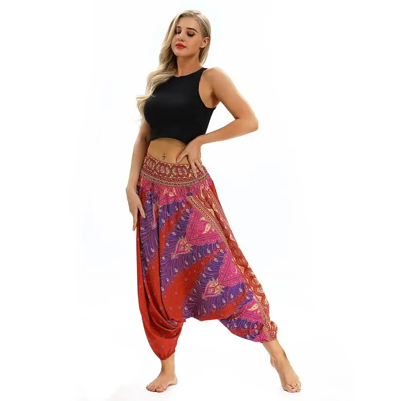 Новые женские повседневные свободные штаны для йоги широкие брюки Boho Aladdin Комбинезон гарем брюки с высокой талией спортивные брюки Одежда для женщин тренажерный зал - Цвет: YCL 020