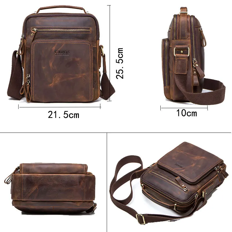 Men Bag Genuine Leather Messenger Bag Shoulder Crossbody Retro Small Male Pack Back Mochila Flap Business Travel Handbags Gift