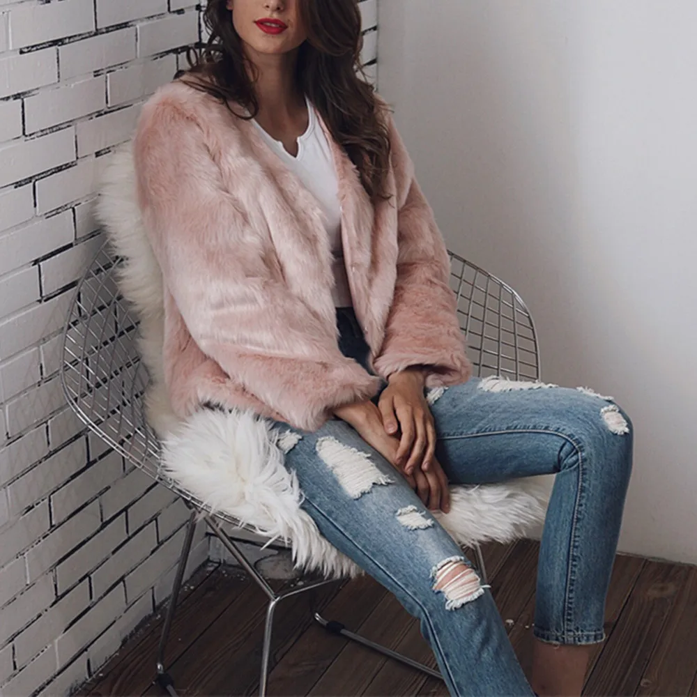 Мода 2019 для женщин Женские Элегантные зимние пушистые Мех животных Пальто