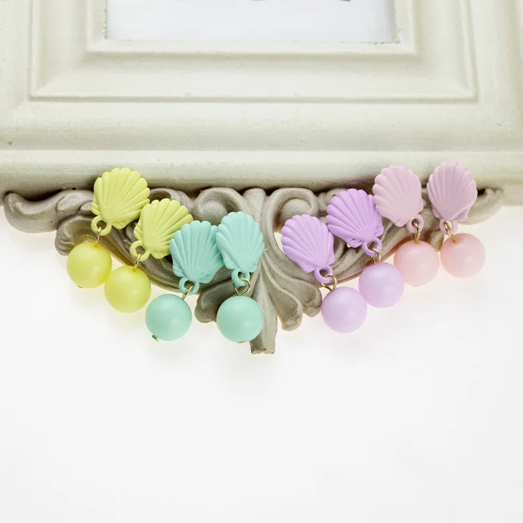 candy colored shell stud earrings for women pendientes oorbellen boucle d'oreille femme 2017 aretes orecchini | Украшения и