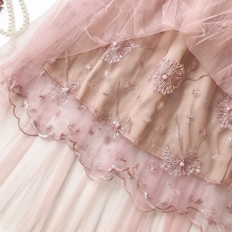 2019 новые длинные Тюлевая юбка юбки с вышивкой Онлайн Элегантный Высокая талия из