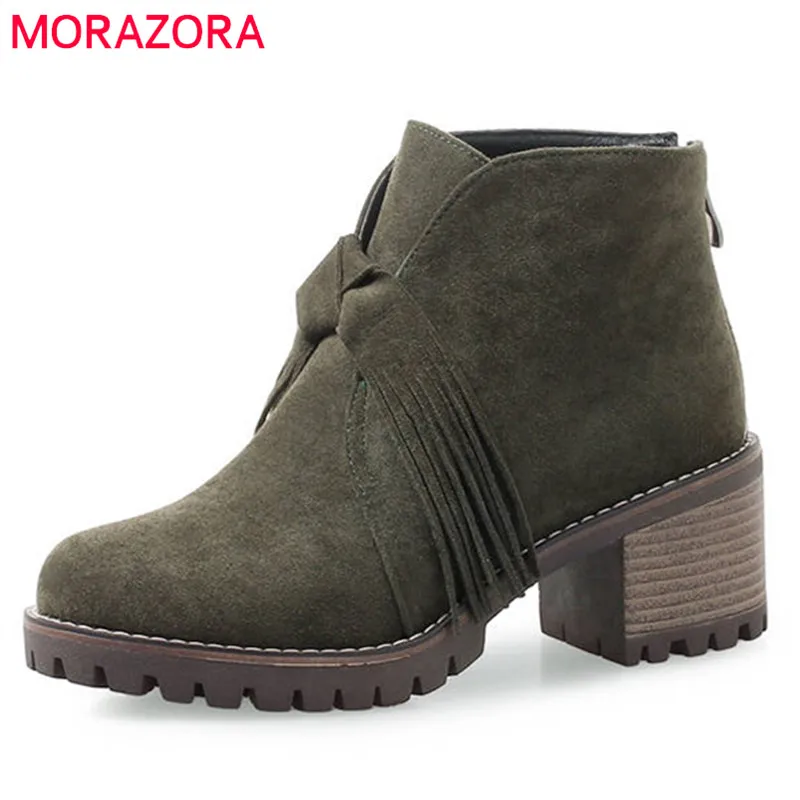 Женские ботильоны на платформе MORAZORA черные из флока с круглым носком молнии