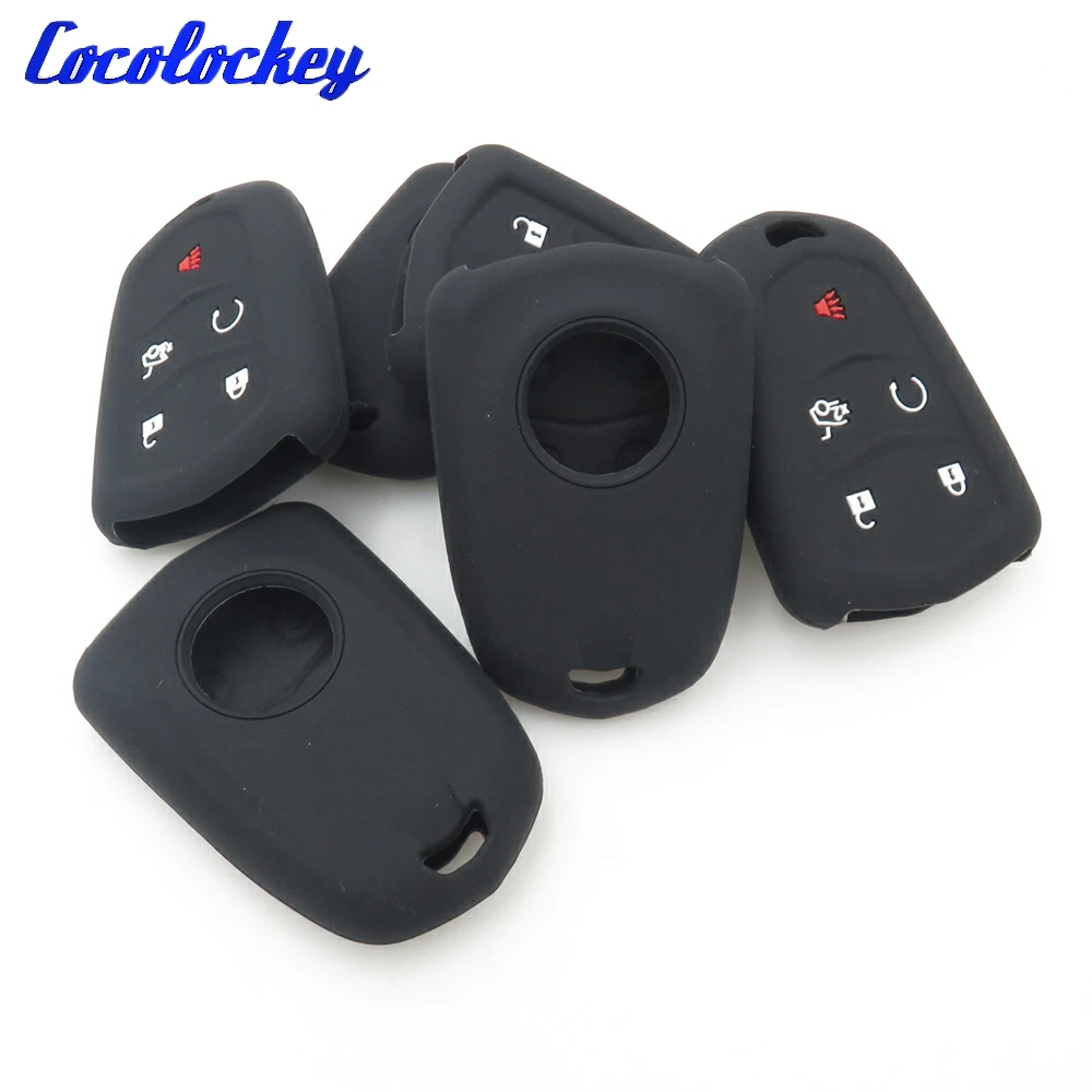 

Cocolockey Silicone Cover Key Case Shell Fob for Cadillac SRX XTS CTS ATS-L 5 Button No Logo with A Hole on Backside