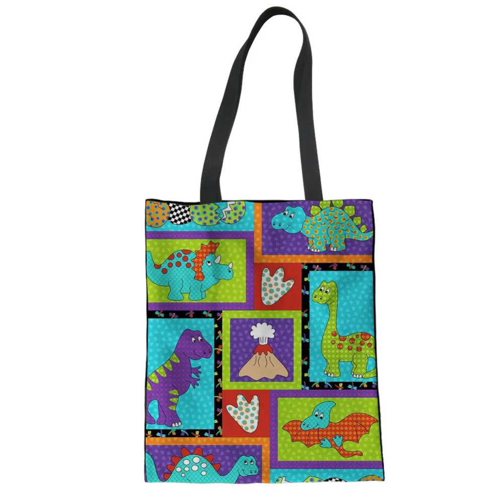 Женская Холщовая Сумка WHEREISART черная Повседневная Сумка-тоут с принтом динозавра