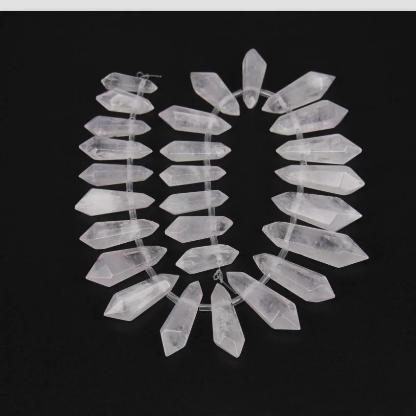 Полированный Белый кварцовый Топ просверленные двойные точки кулоны strand сырой