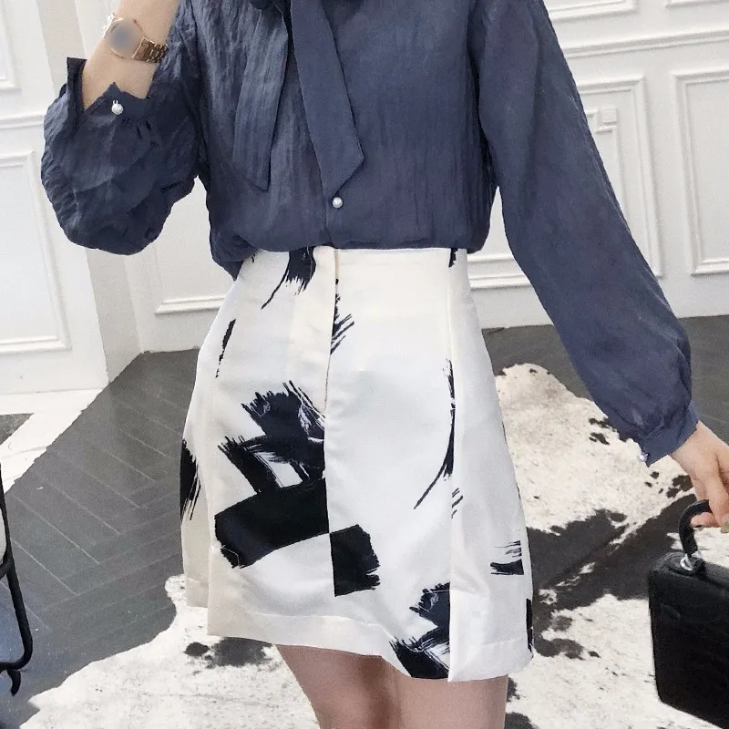 TWOTWINSTYLE чернильная юбка женская с принтом высокая Талия Bodycon Сплит линия Мини Юбки