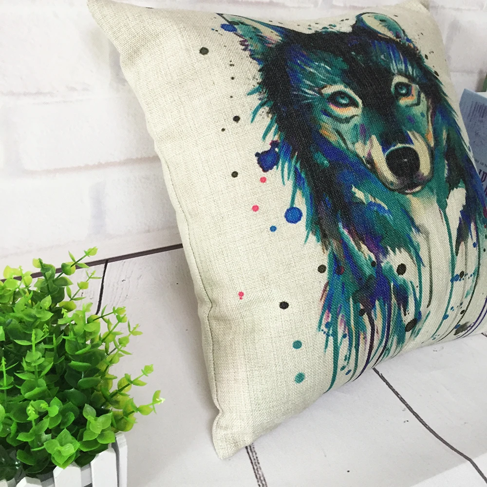 Креативная Акварельная наволочка с волком Наволочка на голову волка льняная для