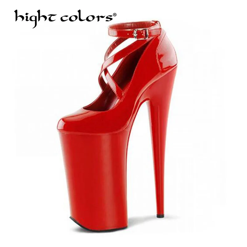 

Size 34-43 Super High Thin Heels Shoes Spring Autumn Red Pumps T-strap Buckle Strap Retro Round Toe Pumps Wedding Shoes Women