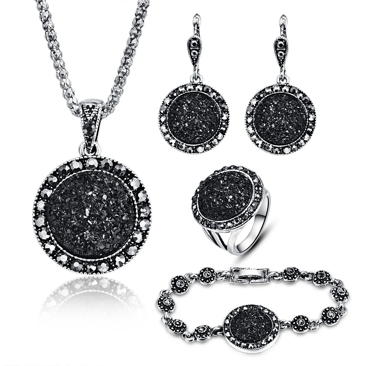 Женский ювелирный комплект из колье серёг кольца и браслета|set necklace|wedding jewelry setsset