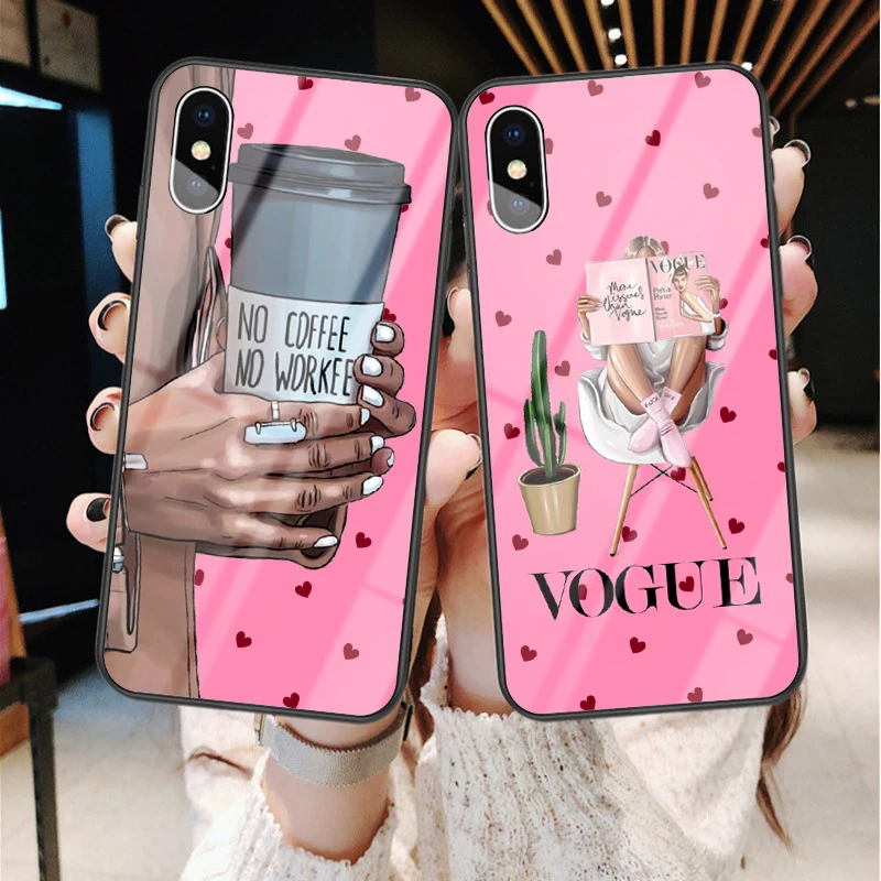 VOGUE No coffee workee черный коричневый для маленьких девочек королевское стекло + TPU