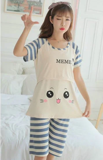 Pregnancy Sleepwear Maternity Clothes Women Nightgown Mother Breastfeeding Short Pyjamas Mommy Summer Cartoon Nightwear | Мать и ребенок