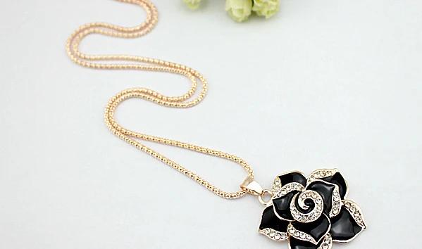 Трехмерное длинное ожерелье из сплава двойной Camellia (76 см)|long necklace|necklace longnecklace necklace