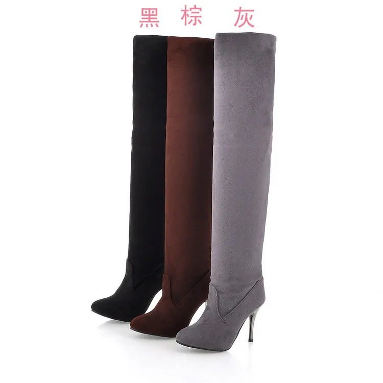 2017 г. Осенне зимние модные Универсальные растягивающиеся высокие сапоги с острым
