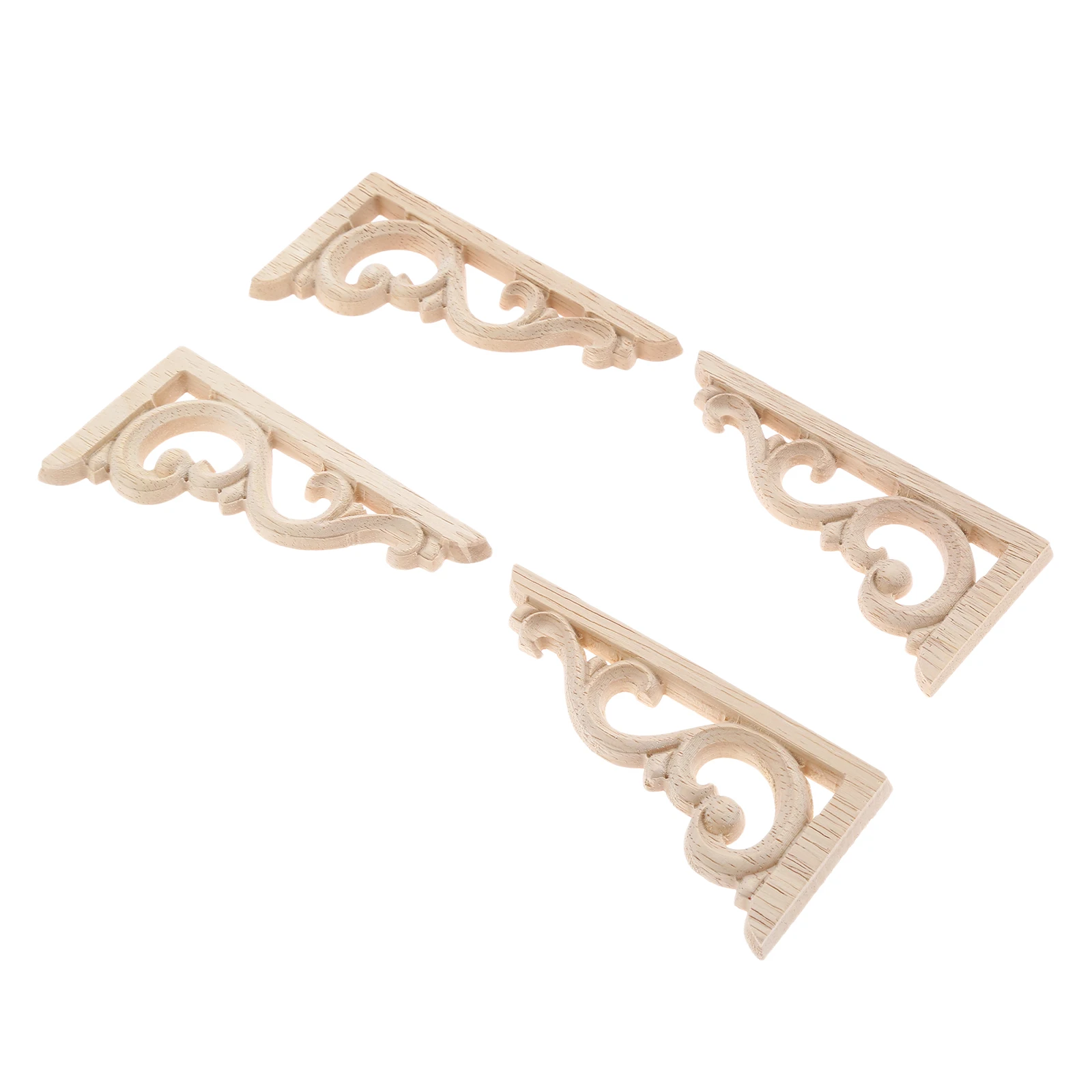4Pcs 12*6cm Floral Wood Carved Decal Corner Appliques Frame Wall Furniture Woodcarving Decorative Wooden Figurines Crafts | Дом и сад