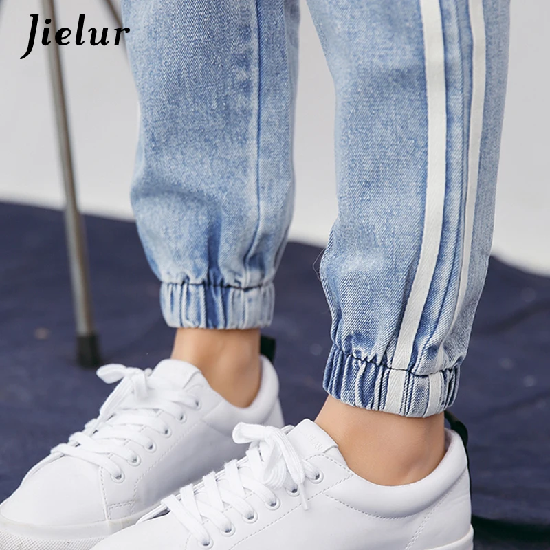 Женские рваные джинсы в полоску Jielur Harajuku эластичные с высокой талией