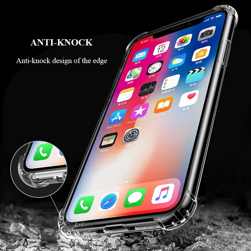 TEHRAN Anti-knock Transparent Silicone Soft Clear Shockproof Phone Case Cover For iPhone X 10 8 7 6 Plus 5 SE Protector Shell |