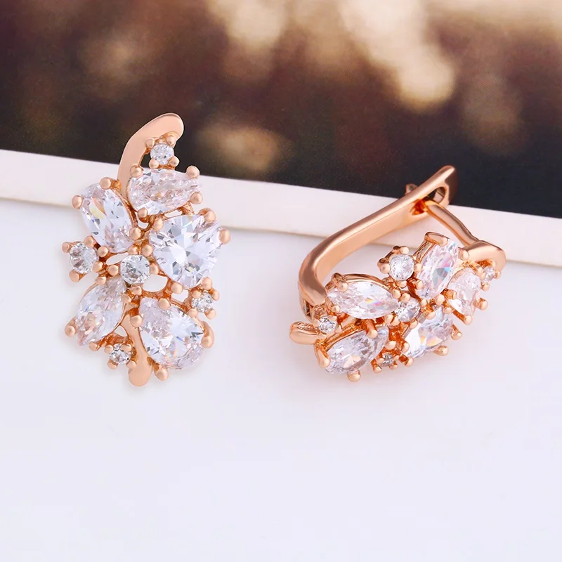 Женские серьги гвоздики из розового золота 585 пробы с фианитами|fashion stud earrings|stud