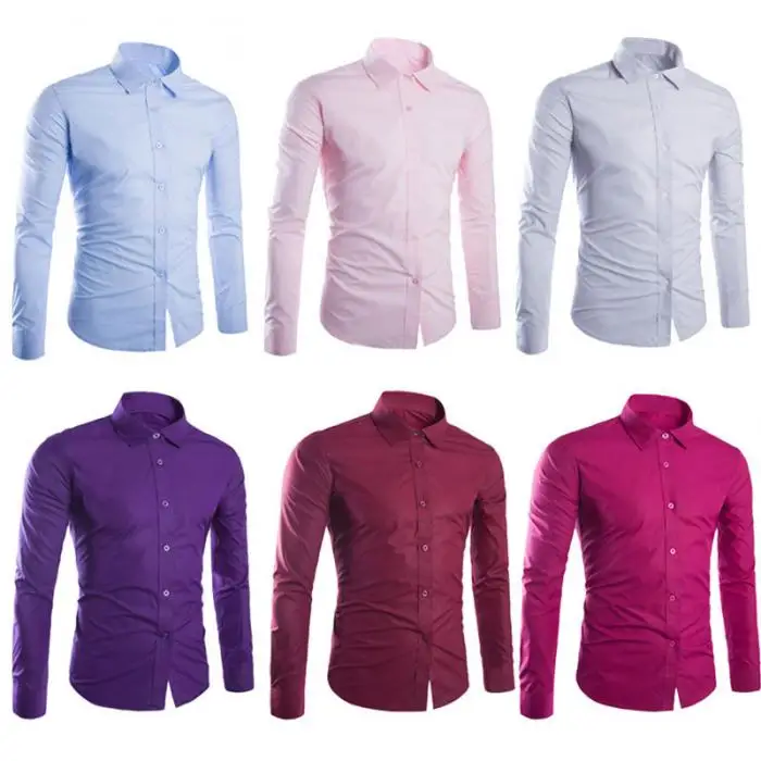 Модные весенние осенние мужские рубашки с длинным рукавом, одноцветные, легкие в уходе, анти-складки, мужские повседневные рубашки, M-3XL FS99