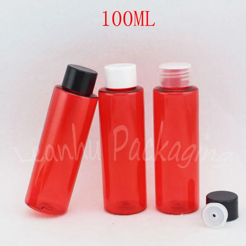 

100ML Red Flat Shoulder Plastic Bottle , 100CC Lotion / Toner / Water Sub-bottling , Empty Cosmetic Container ( 50 PC/Lot )