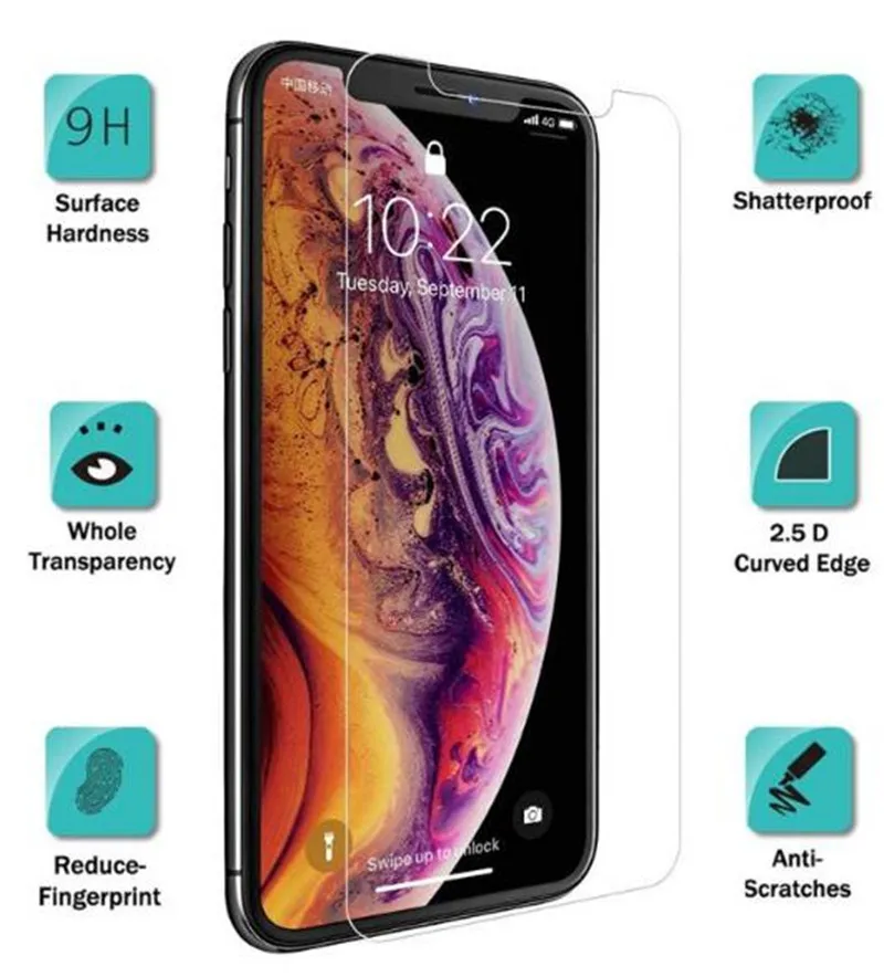 200 шт./лот защитное закаленное стекло для iphone 6 7 5 s se 6s 8 plus XS max XR x защита экрана в