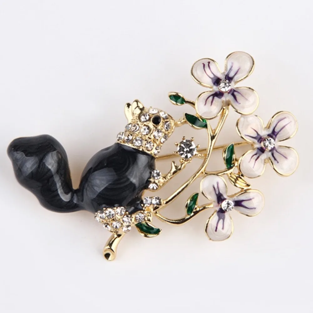 Women Pink Flower Drop Oil Alloy Squirrel Shaped Brooches Fashion Small Animal Brooch Pins Accessories | Украшения и аксессуары