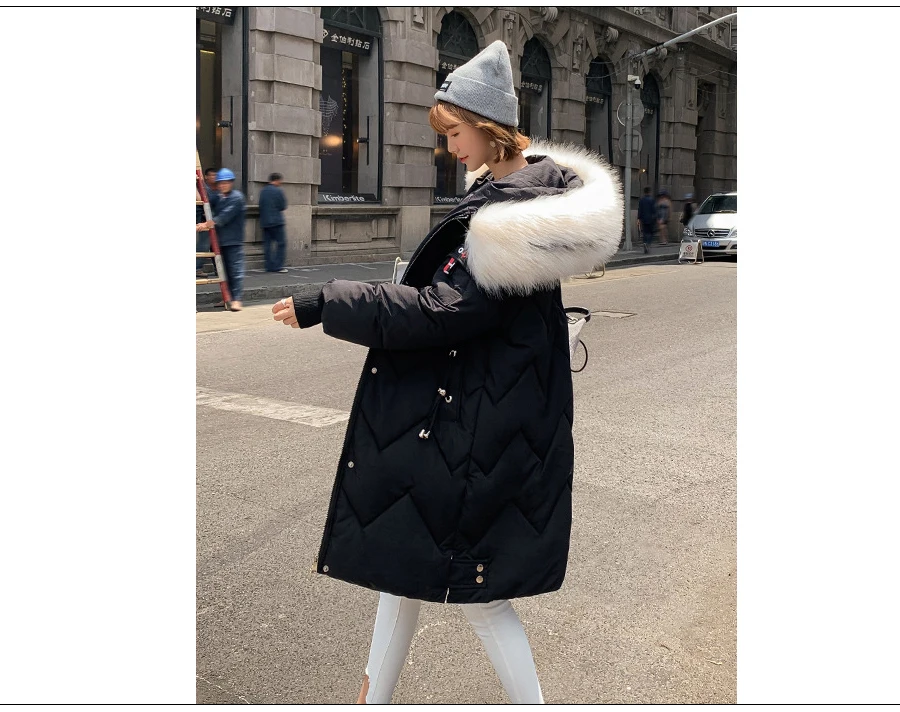 Женское пальто негабаритных Harajuku Parkas длинные пуховые теплые куртки с хлопковой подкладкой зимняя одежда длинный рукав с карманом пушистые парки