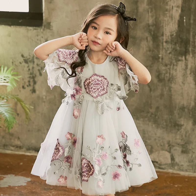 Flower Girls Dress Kids Vintage Embroidery for Summer Children Clothing Teenage Princess Girl Party D0801 | Детская одежда и обувь