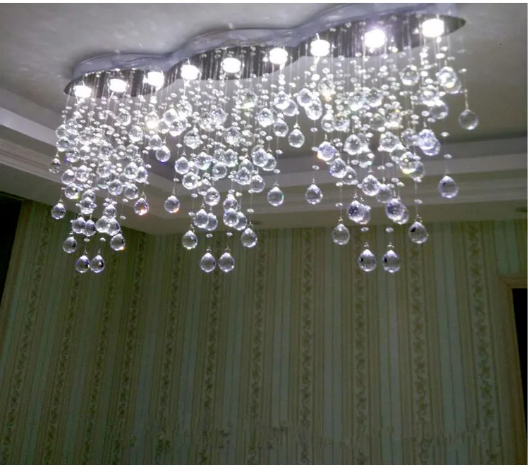 

Modern Large Rectangular Curtain Wave Crystal Chandelier Lighting for Hotel Hall Dining Room Foyer Led Ceiling Lamp