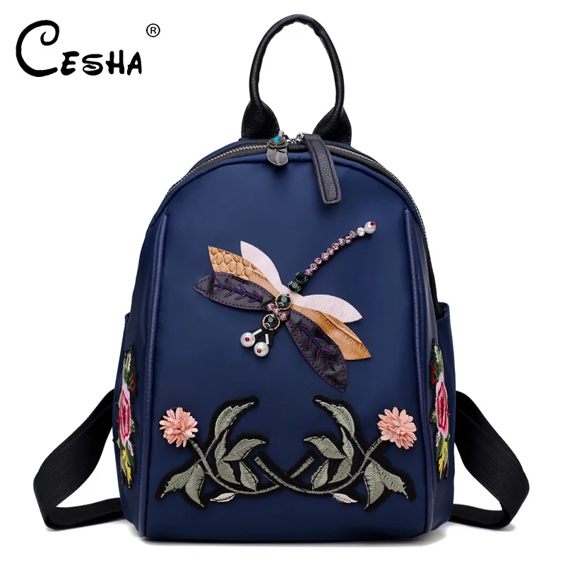 CESHA, Модный женский рюкзак с вышивкой, женский, качественный, водонепроницаемый, нейлон, плечи, сумка, красивый стиль, рисунок стрекозы, рюкзаки