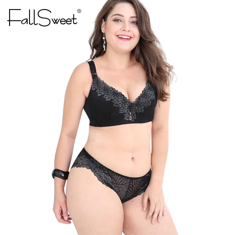 FallSweet, комплект с бюстгальтером размера плюс, женский, пуш-ап, кружевной бюстгальтер и трусы, комплект нижнего белья, трусики D E, чашка xl, 2xl, 3xl, 4xl