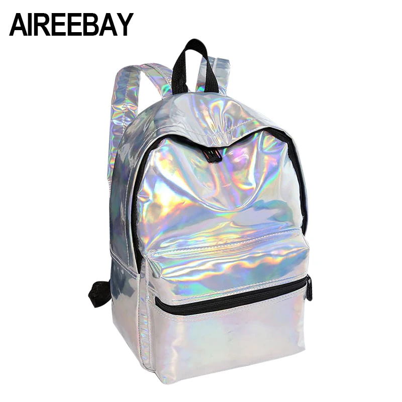 AIREEBAY серебряный голографический женский рюкзак модный искусственная кожа