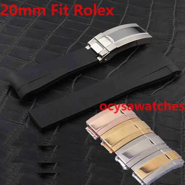 20mm Rubber Strap AAA Rose Gold VAKCAK Blue SUB GMT Waterproof Watch Band Watchband Watches Accessories Deployment Clasp | Наручные часы