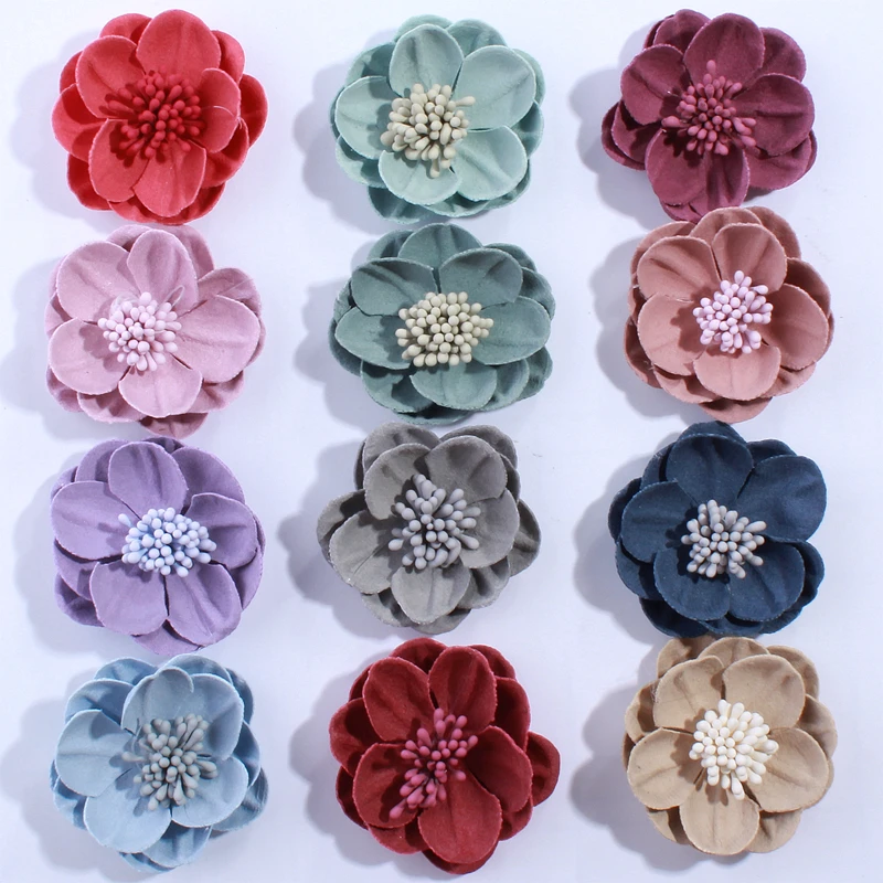 

10PCS 5CM Fashion Solid Artificial Felt Flowers For Hair Accessories With Stamen Hairband Apparel Accessories U Pick Colors