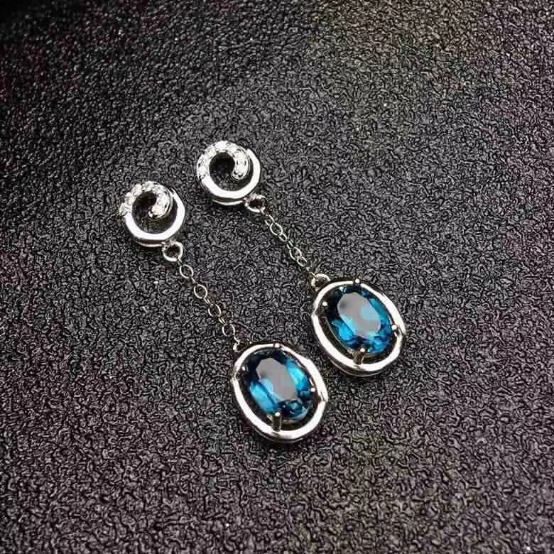 

Серьги-подвески женские из серебра 925 пробы, с натуральным голубым топазом