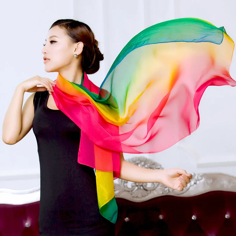 Женский платок из натурального шелка длинный с градиентом однотонный