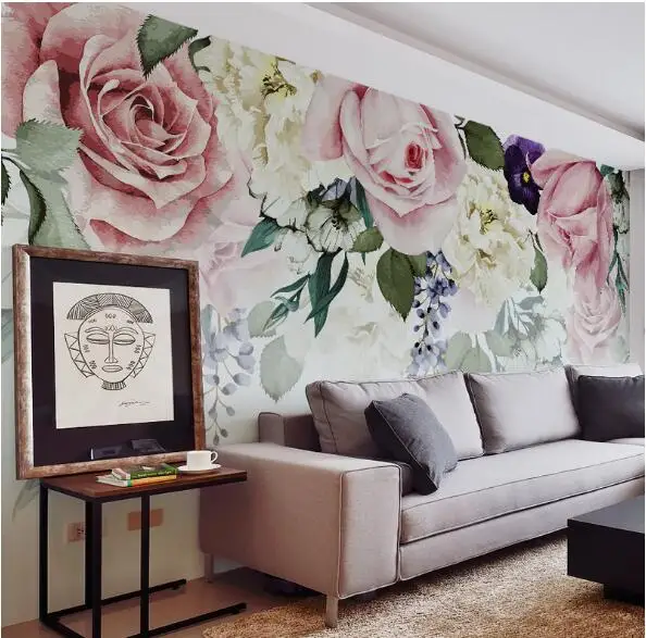 

Europe Style Pink Rose Murals Wall Paper Photo Mural Roll for Living Room Resturant Study Room Vintage Wall Art Wall Decor
