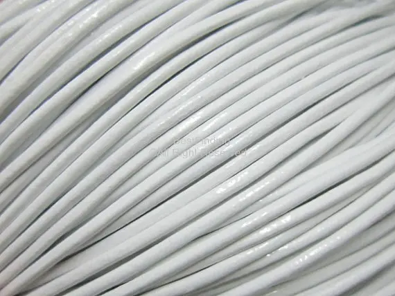 Белый кожаный шнур 2 мм круглый из натуральной кожи|white leather cord|round cordleather cord |