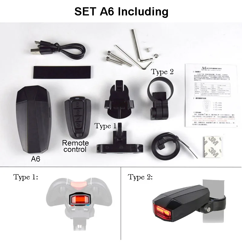 Wireless Electric Cycling Bell light Bicycle Alarm Light Cycling Taillight horn LED Anti-theft Remote bike Accessories
