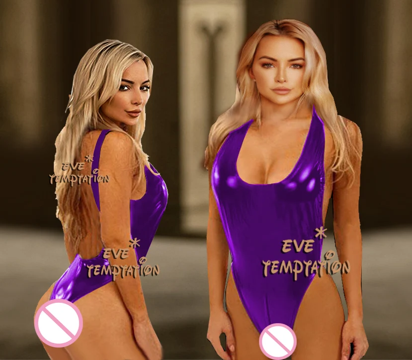 Сексуальная ПВХ блестящая металлическая искусственная кожа комбинезон ночное белье Babydoll боди платье костюм для танцев на шесте Ночная одежда 6667
