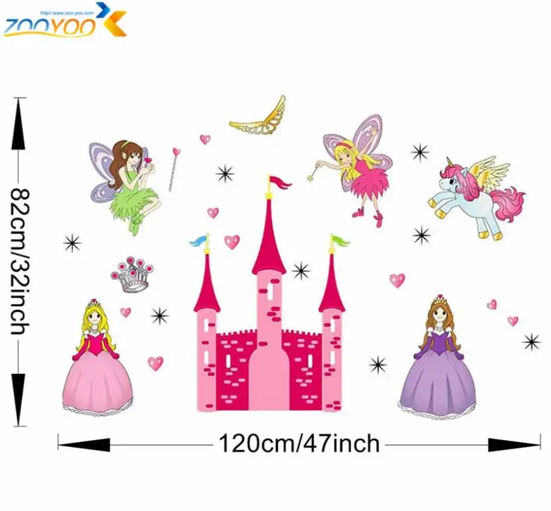 И 3D Мультяшные наклейки на стену в виде принцессы замка сердца лошади ангела для