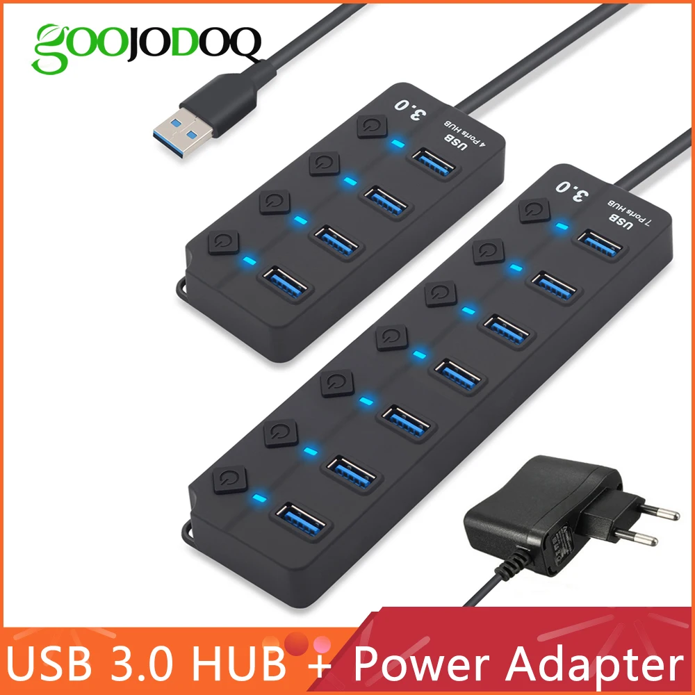 

Высокоскоростной 4 / 7 портов USB usb-хаб, 3,0, разветвитель концентратора с переключателем включения/выключения с адаптером питания для ЕС/США, д...