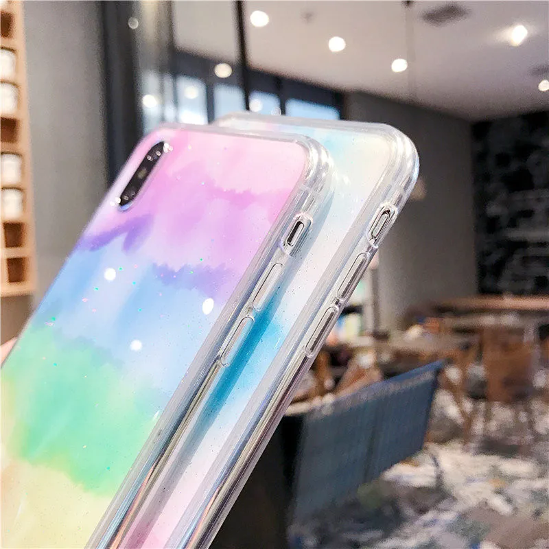 Transparent Soft Silicone Phone Cases for Apple iPhone 8 7 6 6s Plus X XR XS MAX Horse Glitter Epoxy On Rainbow TPU case cover |
