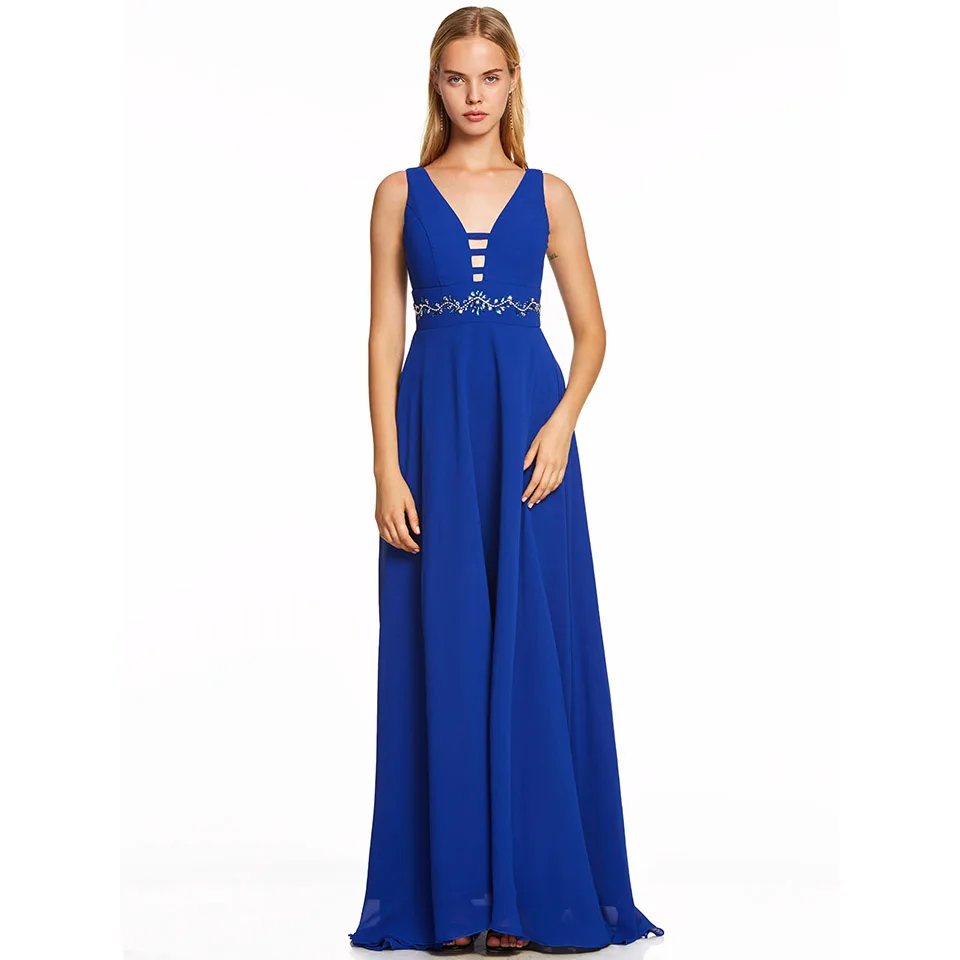 Dressv burgundy plus size long evening dress cheap v neck zipper up beading wedding party formal dress a line evening dresses - Цвет: Dark Royal Blue