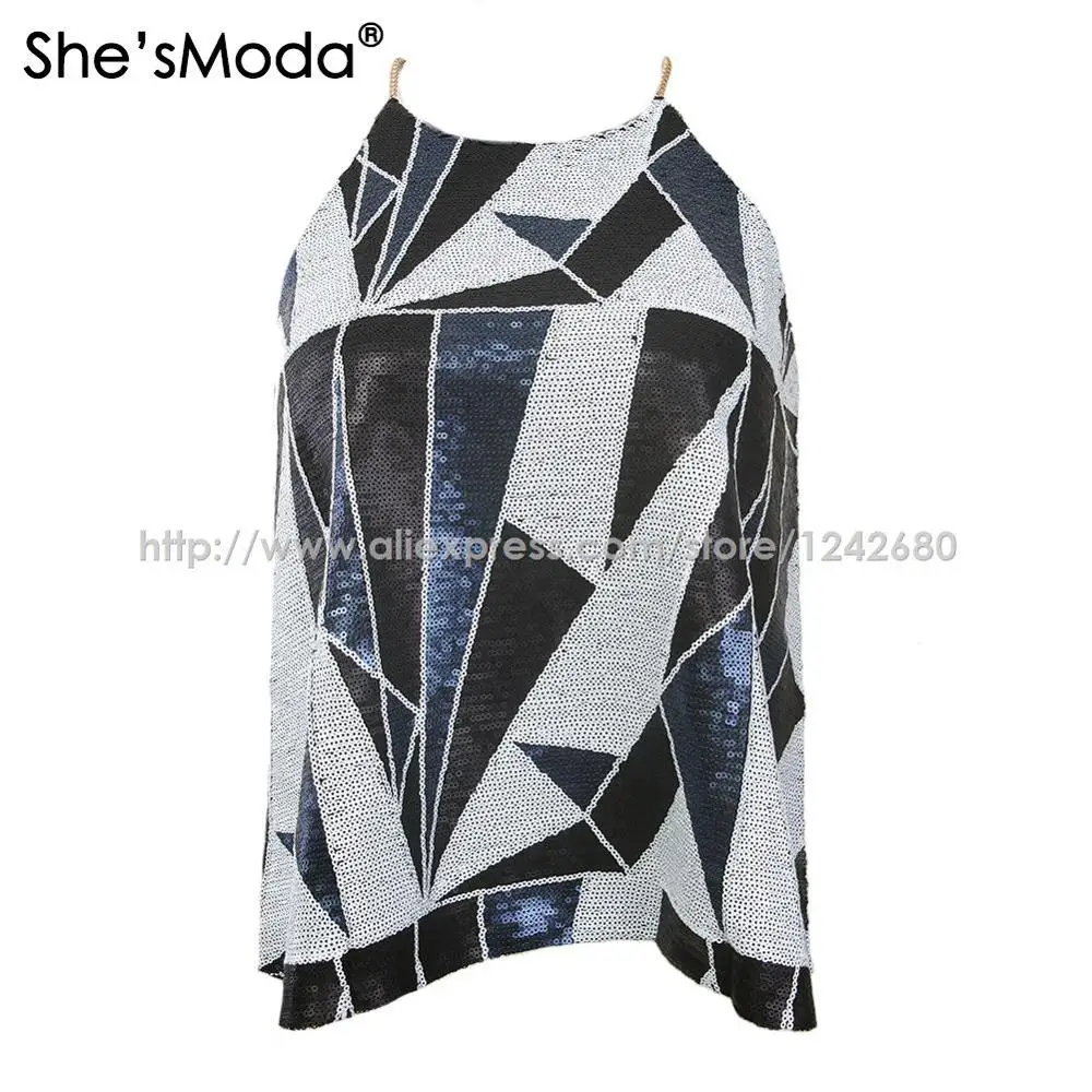 grey She'sModa металлическая цепь блёстки Топ геометрический Женская спандекс клубвечерние Вечеринка Танк топики женские жилет - Цвет: grey